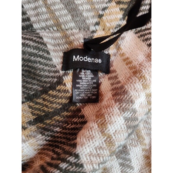 Women's Modena Poncho with Clasp Brown/Gray Plaid One Size - Picture 5 of 5